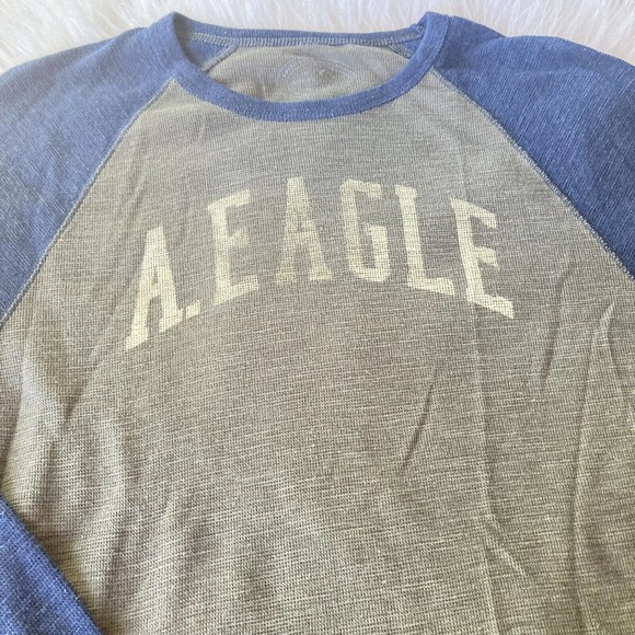 Men's American Eagle Sz Medium Long Sleeve Athletic Fit Waffle Knit Shirt Grey - Picture 2 of 9
